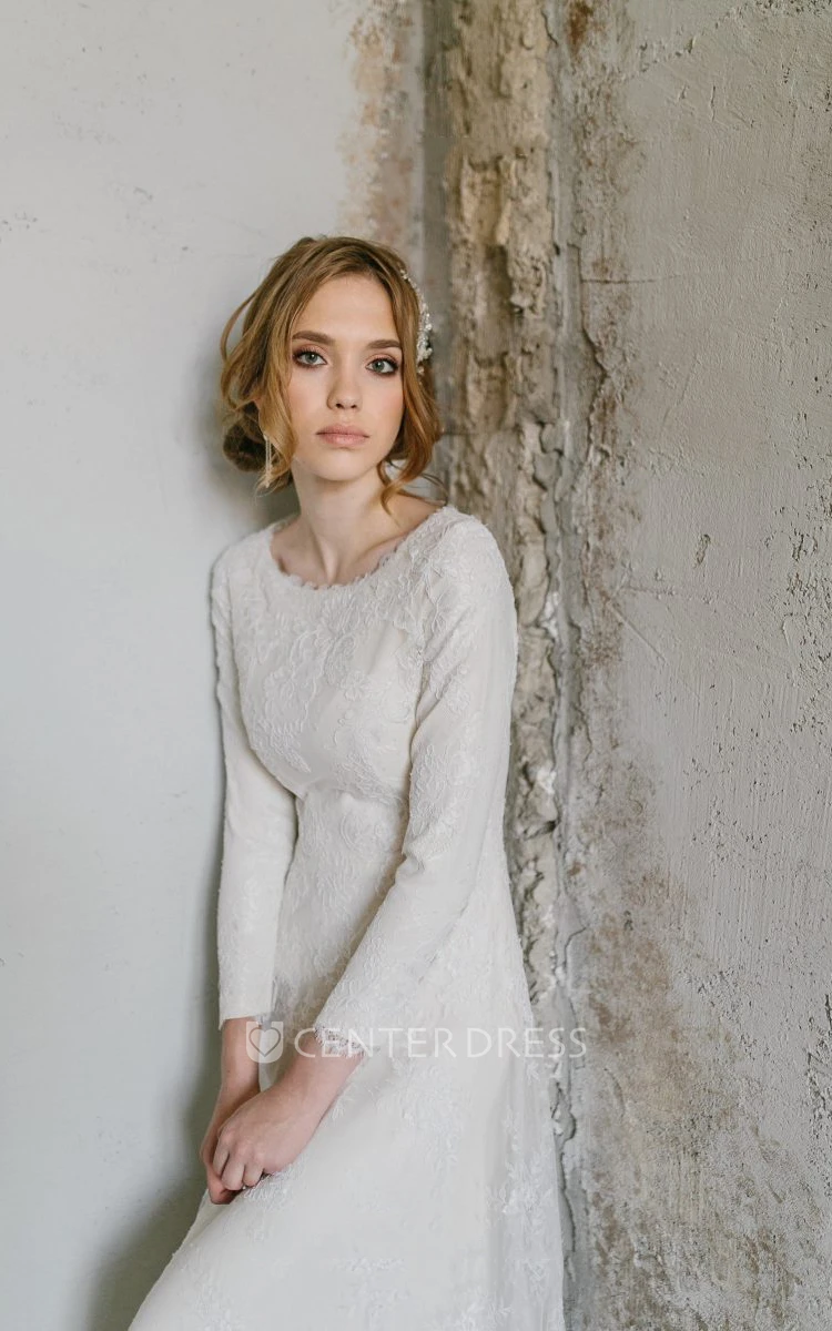 Simple Modest Long Sleeves Boho Wedding Dress Casual Minimalist Solid A-Line Floor Length Bridal Gown