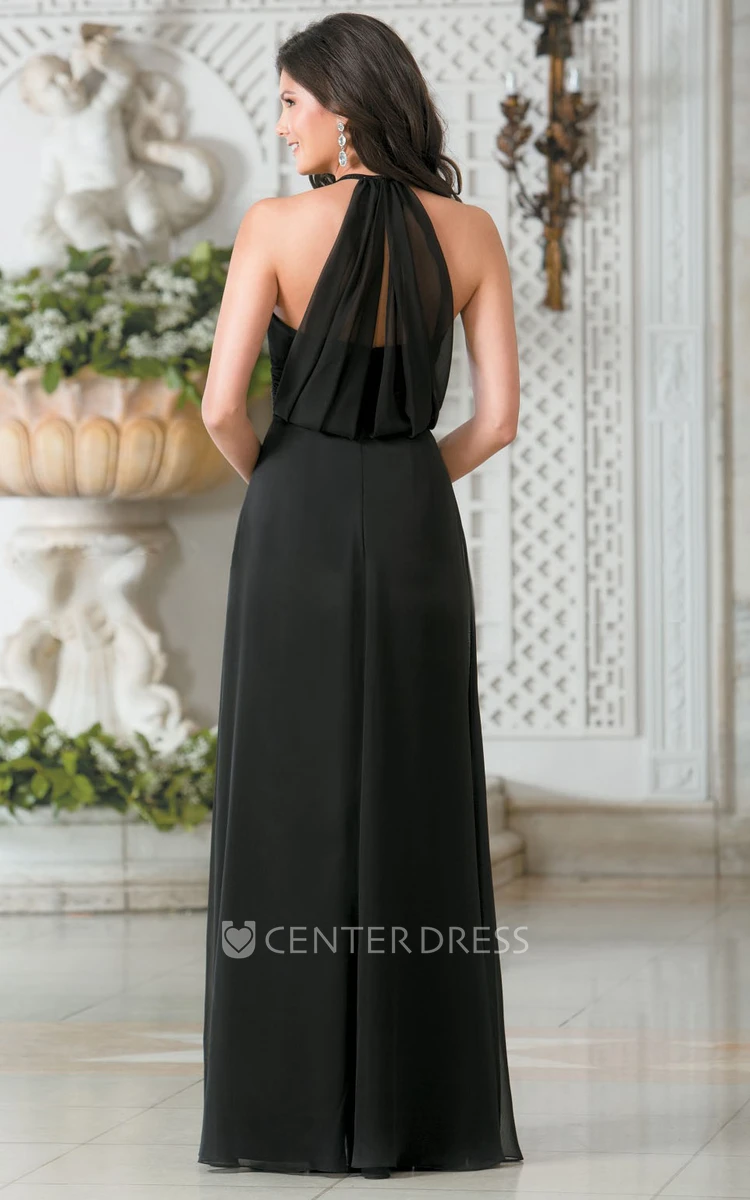High-Neck A-Line Long Bridesmaid Dress With Illusion Style