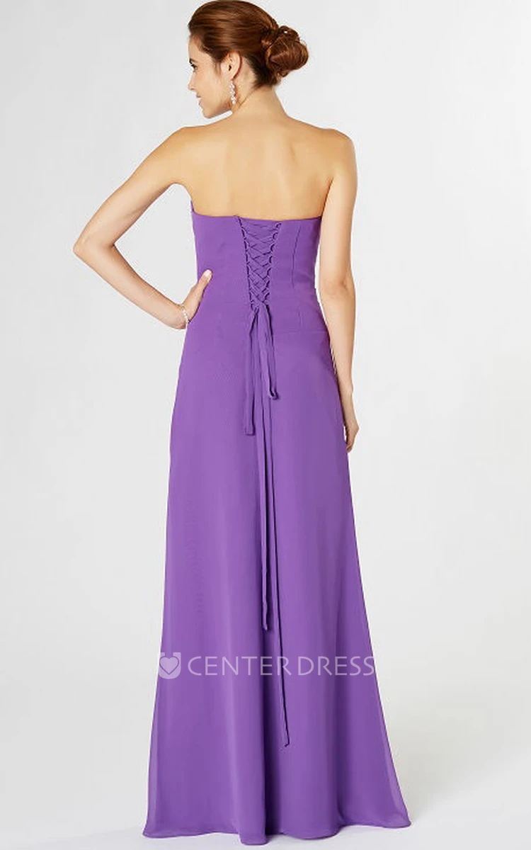 Ruched Strapless Chiffon Bridesmaid Dress With Appliques And Draping