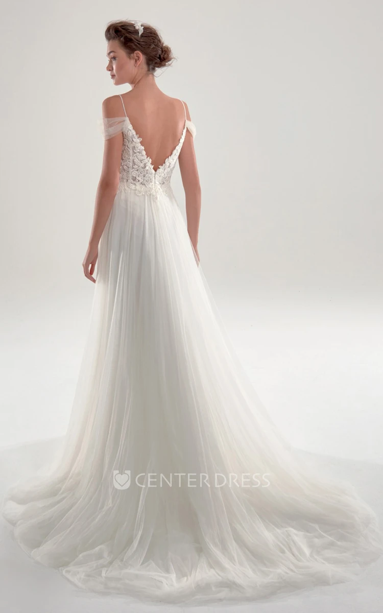 Ethereal Off The Shoulder Lace And Tulle Bridal Gown 