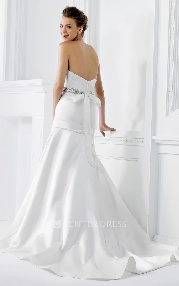 Sweetheart Long Gown With Asymmetrical Ruching And Bow Tie