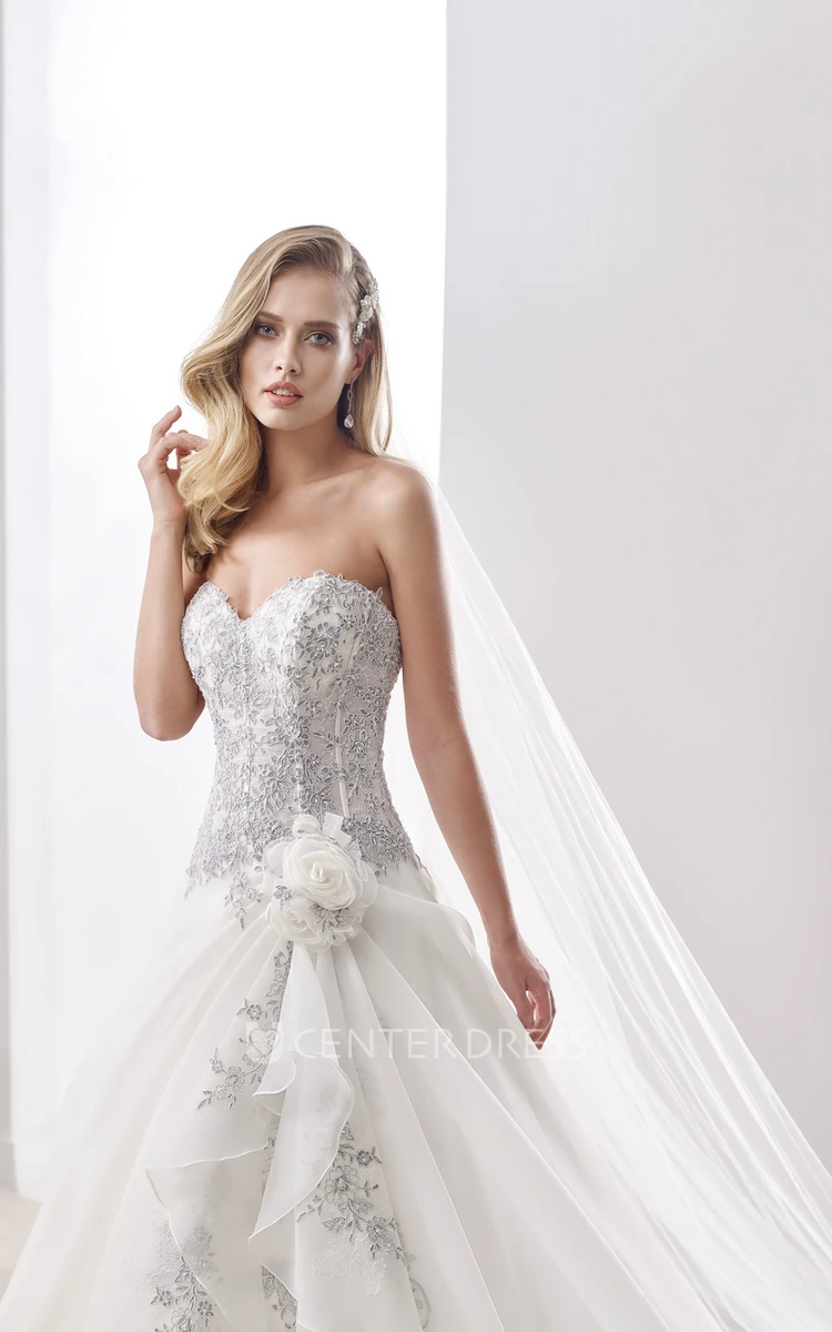 Sweetheart A-Line Beaded Bridal Gown With Side Draping And Lace-Up Back