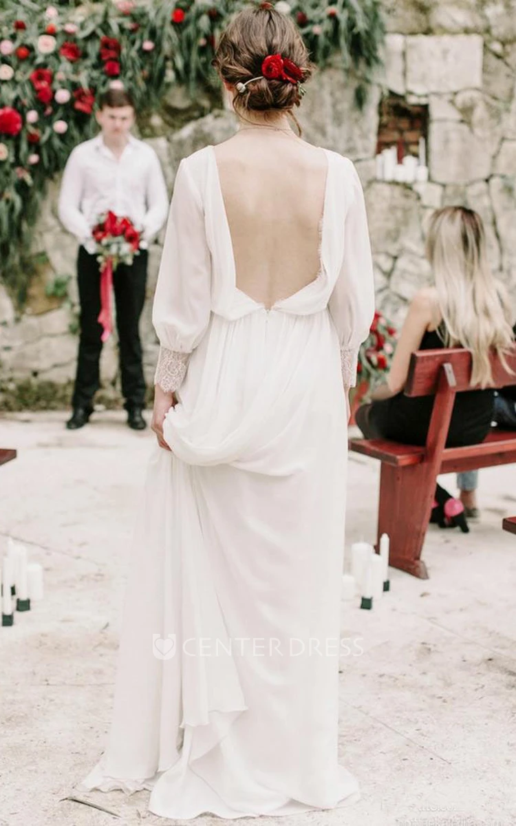 A Line Jewel Chiffon Open Back Wedding Gown