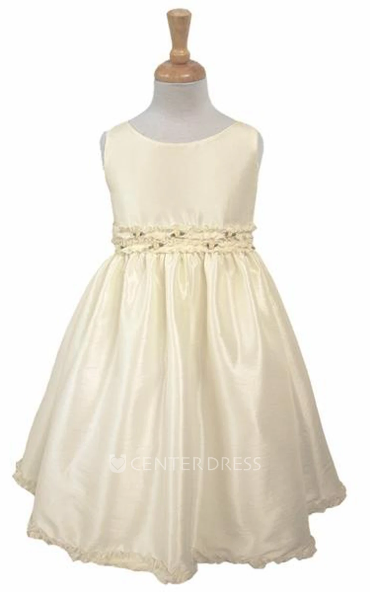 Tea-Length Tiered Ruffled Taffeta Flower Girl Dress