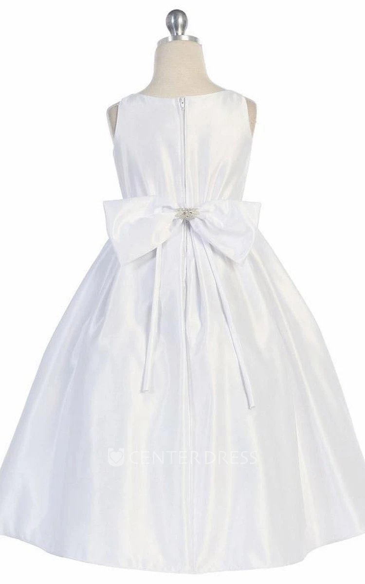 Pleated Tiered Satin Flower Girl Dress With Sash