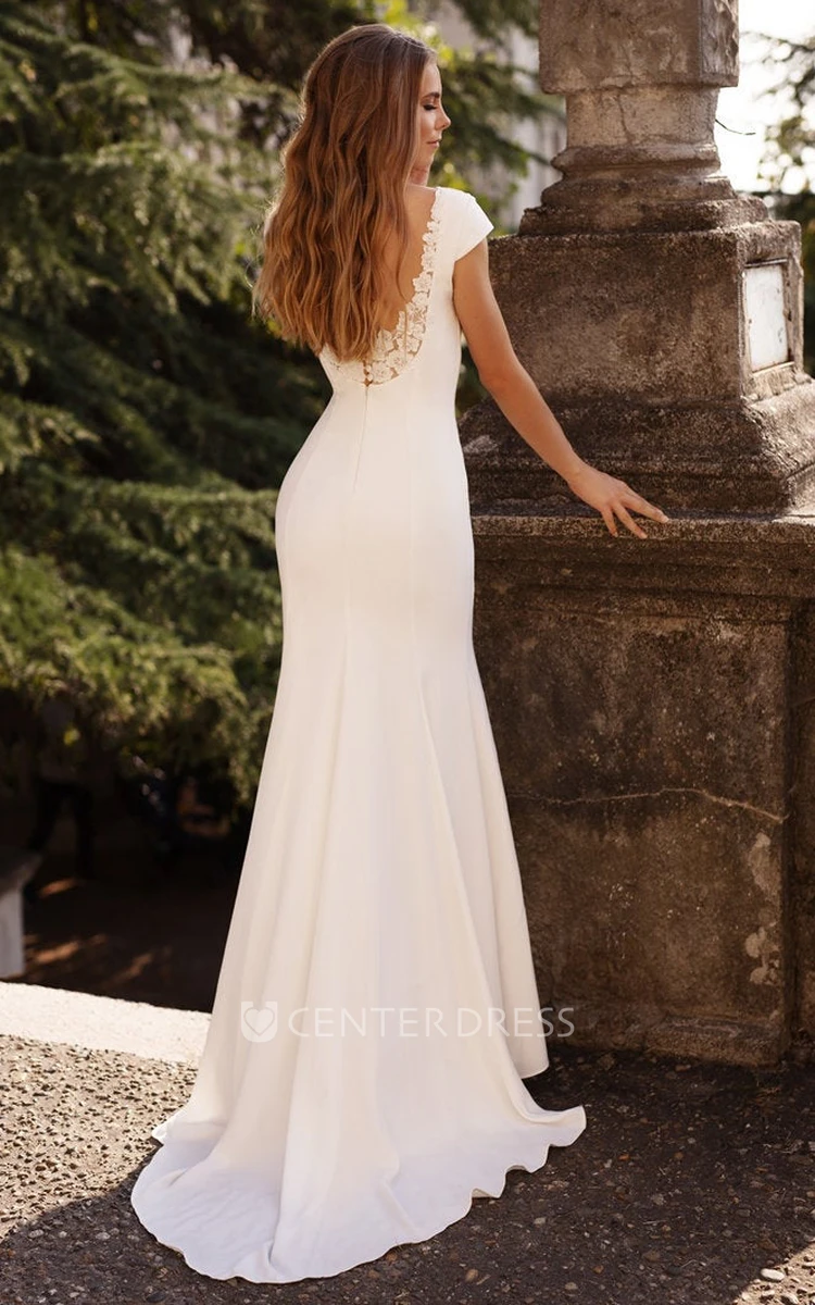 Romanti Mermaid Satin V-neck Wedding Dress With Open Back And Appliques