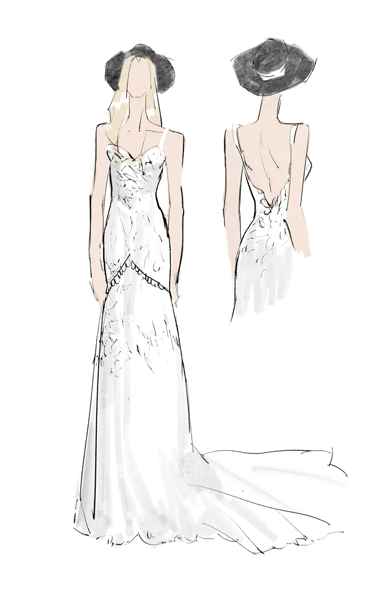 Sheath Spaghetti Lace Zipper Deep-V Back Wedding Dress