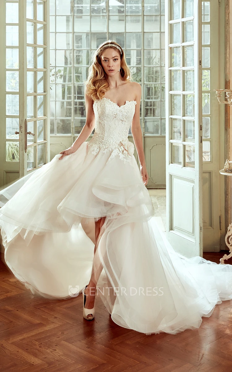 Sweetheart A-line Wedding Dress with Ruching Pleats and Side Floral Waist 