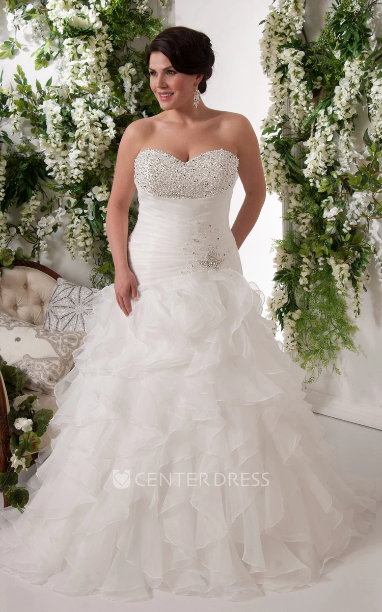 Sweetheart Beaded A-Line Gown With Ruffled Skirt
