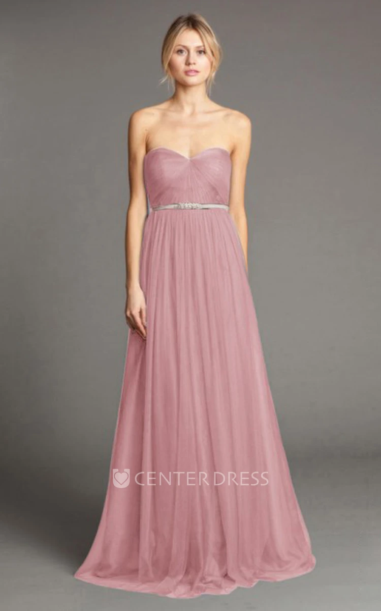 Jeweled Sweetheart Empire Cap Sleeve Tulle Bridesmaid Dress With Straps