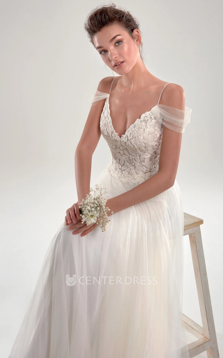 Ethereal Off The Shoulder Lace And Tulle Bridal Gown 