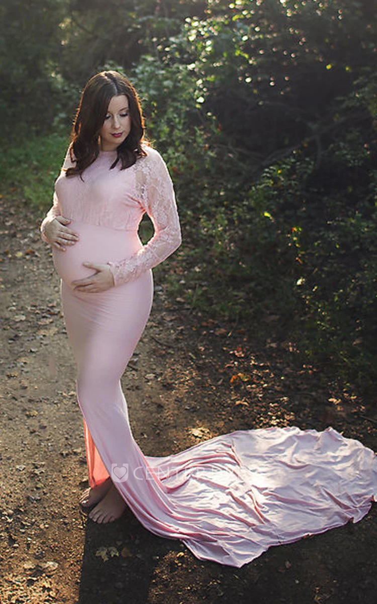 Mermaid Trumpet Court Train Long Sleeve Empire Maternity Dress