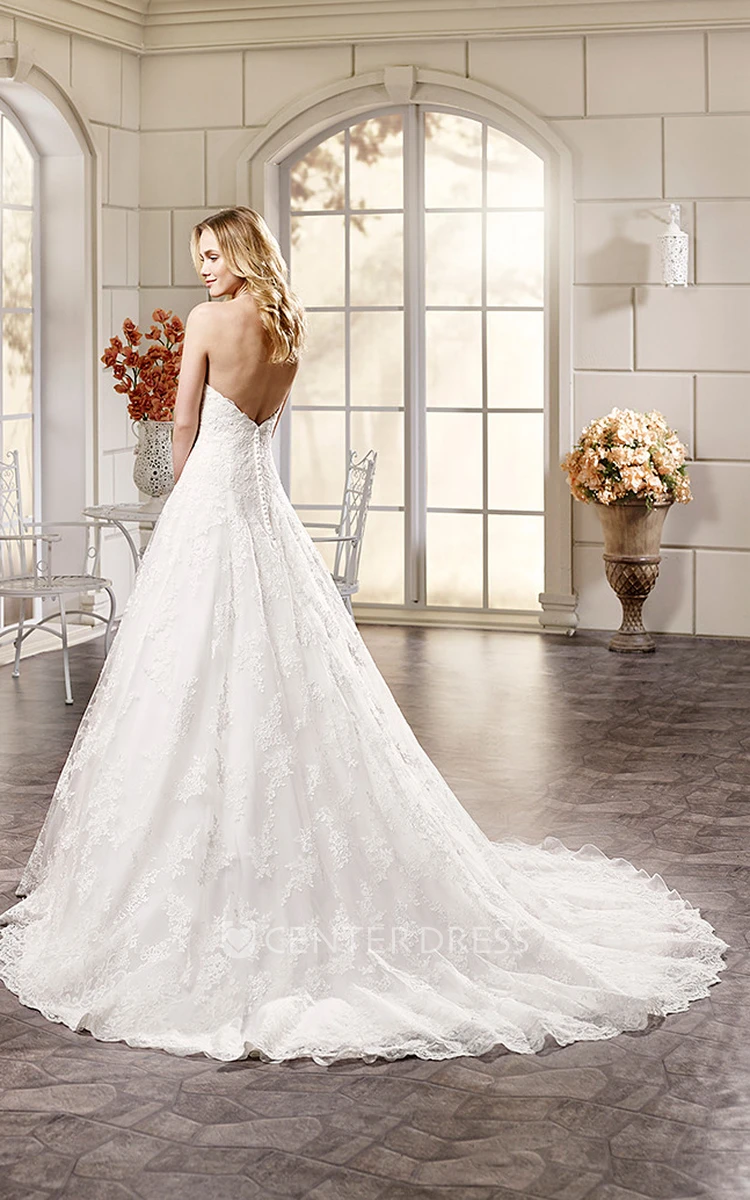 A-Line Maxi Sweetheart Lace Wedding Dress With Appliques And V Back