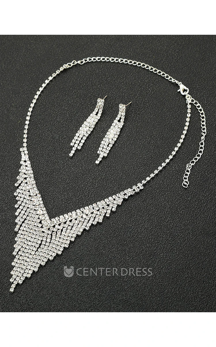 Classic Bridal and Evening Party Rhinestone Necklace and Earrings Jewelry Set