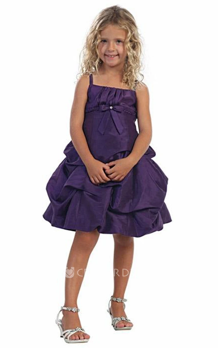 Knee-Length Beaded Ruched Lace&Taffeta Flower Girl Dress With Tiers