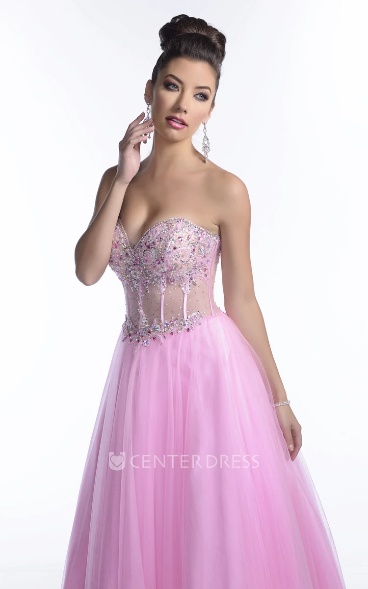 Sweetheart Tulle A-Line Gown With Glimmering Rhinestones Bust