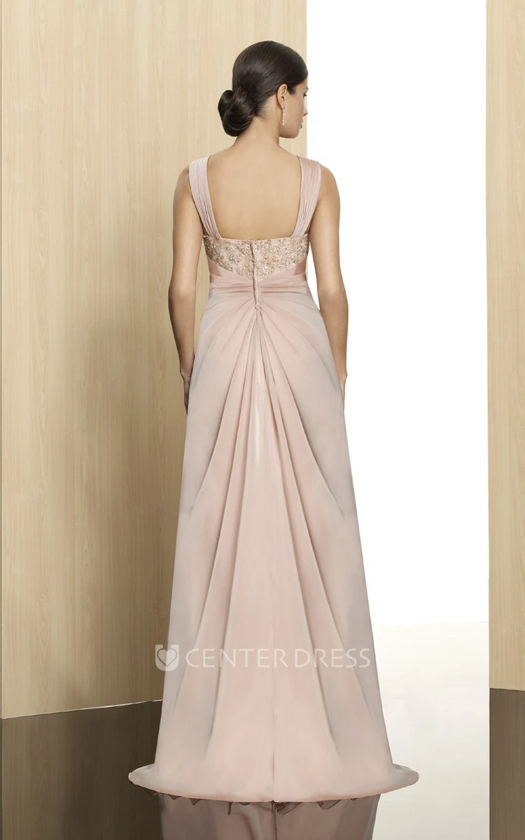 Sleeveless Appliqued Strapped Jersey Formal Dress With Draping