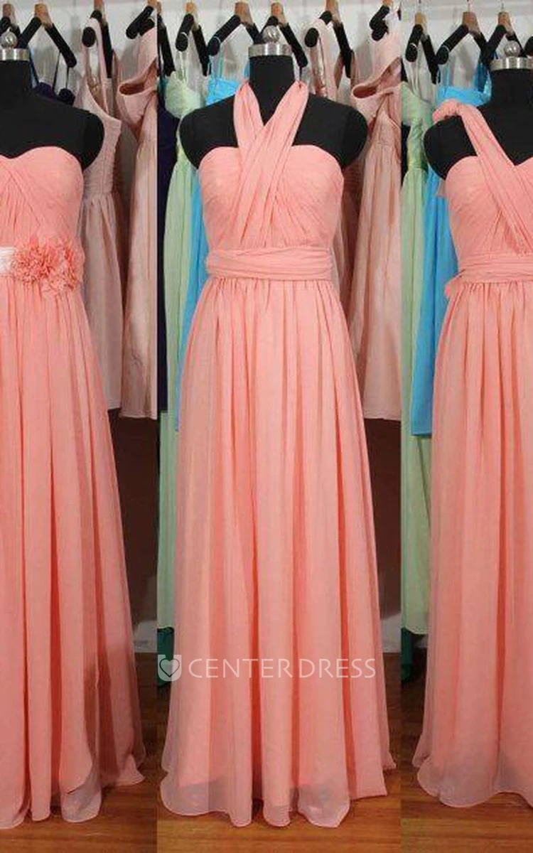 Simple A-Line Chiffon Convertible Bridesmaid Gowns Ruffles Evening Dresses