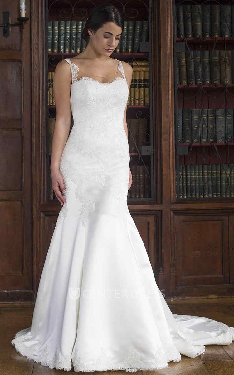 wedding dress trumpet strapless scoop neck