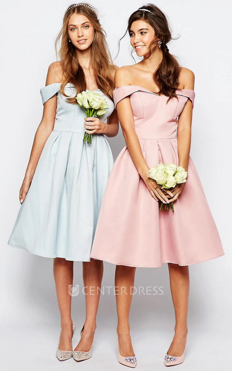 A-Line Knee-Length Strapless Satin Bridesmaid Dress