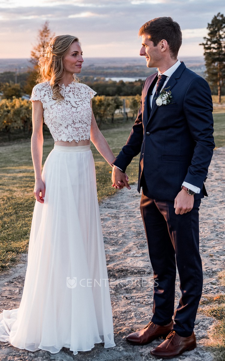 modern two piece short wedding dresses