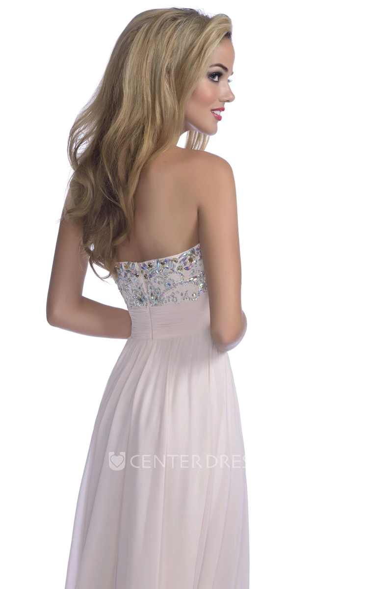 Side Slit A-Line Chiffon Sweetheart Prom Dress With Crystal Bodice