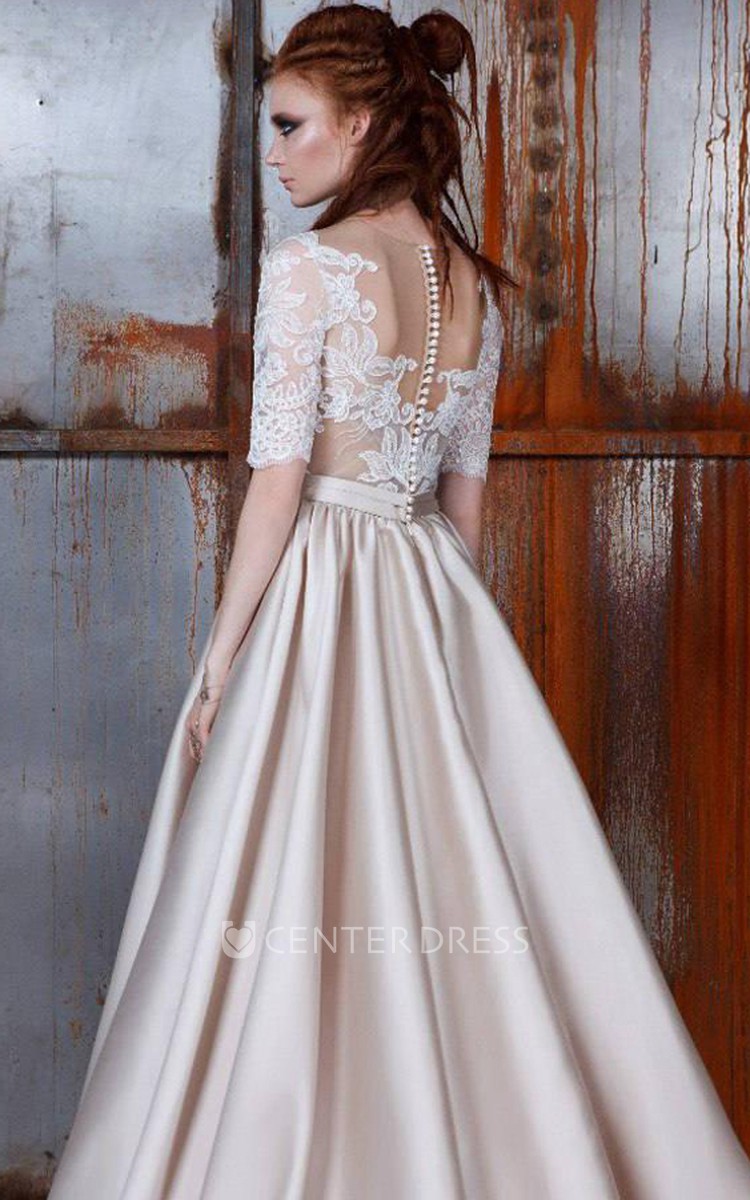 Half lace half outlet satin wedding dress