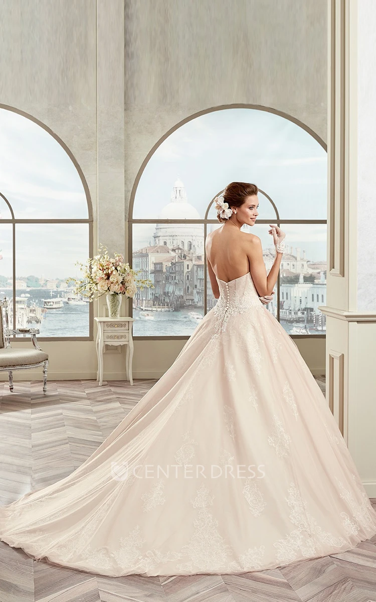 Lovely Strapless A-Line Bridal Gown With Fine Appliques And Open Back