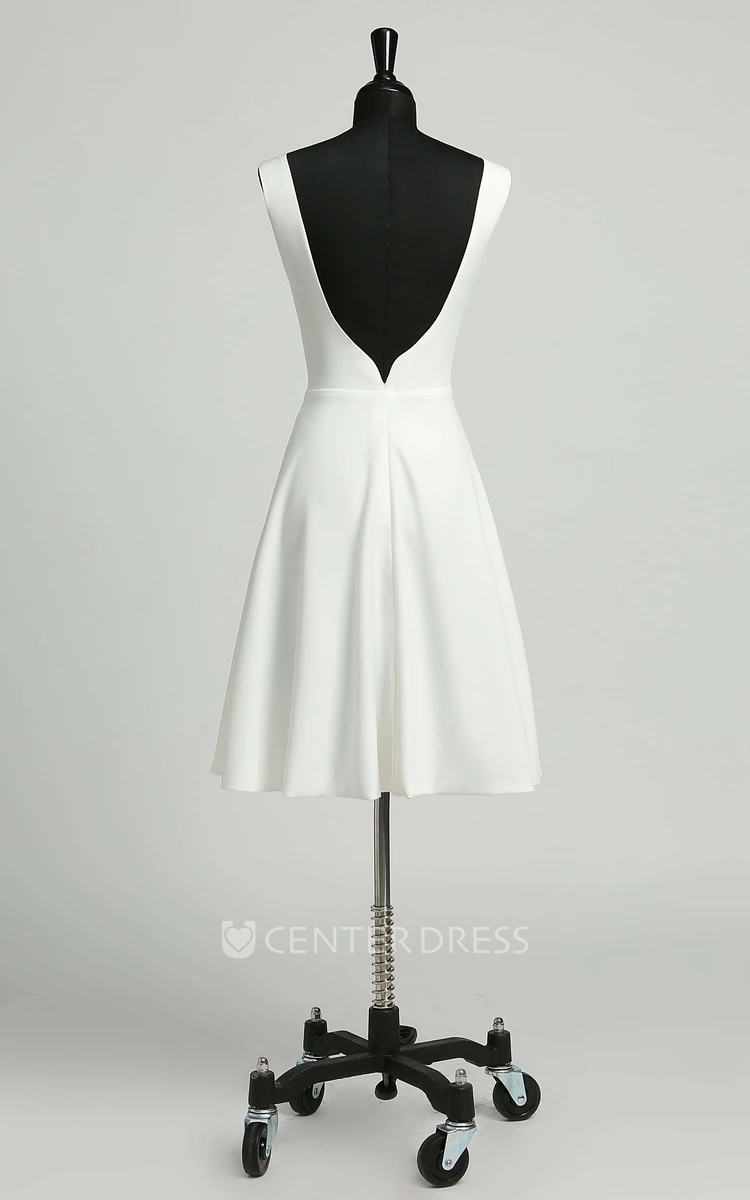 Satin A Line Scoop Elegant Sleeveless Short Mini Open Back Dress