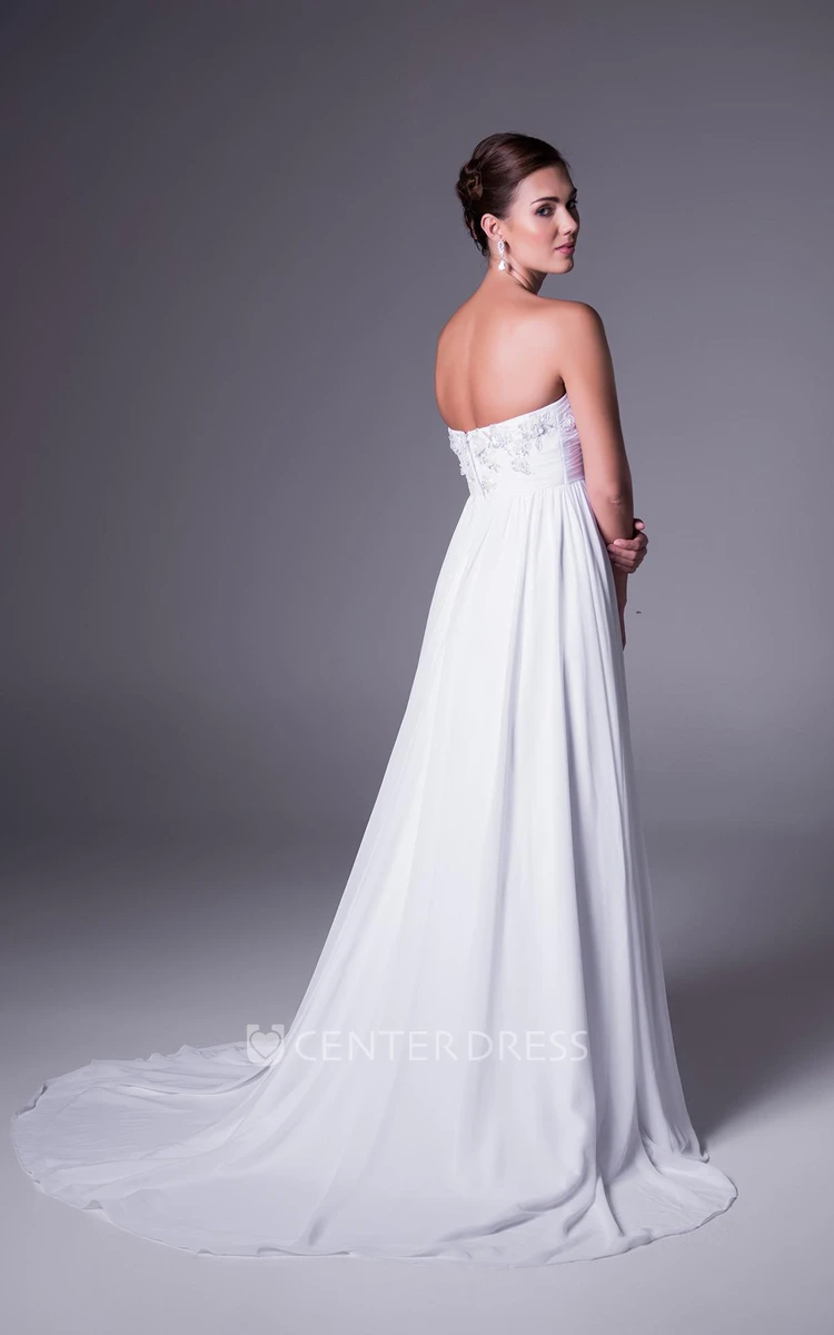 A-Line Empire Strapless Appliqued Chiffon Wedding Dress
