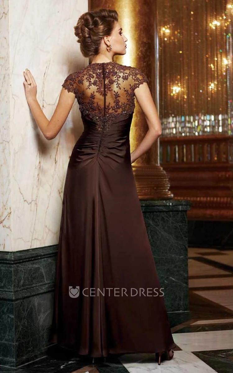 Cap-Sleeved A-Line Gown With Beadings And Appliques