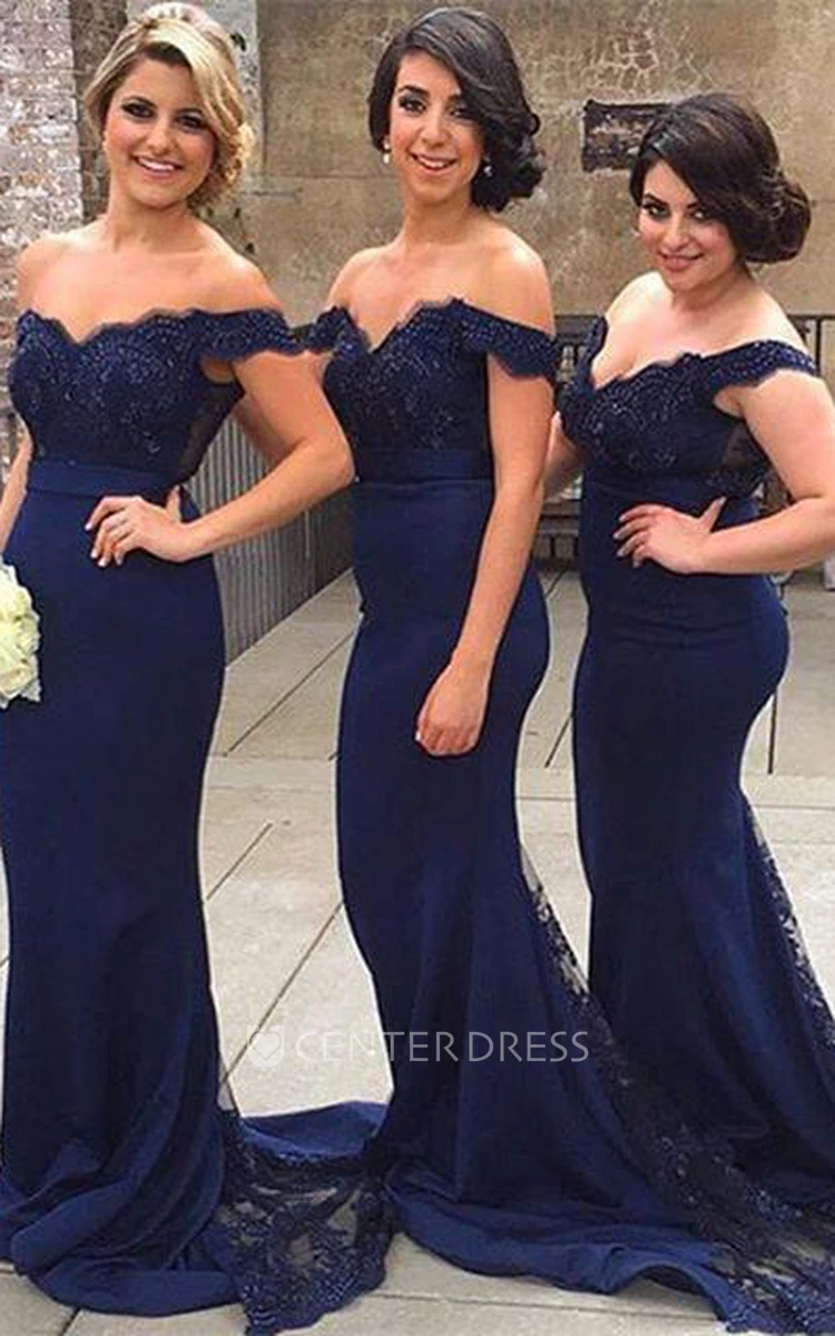 Sexy Off-the-shoulder Mermaid Lace Bridesmaid Dress Sweep Train