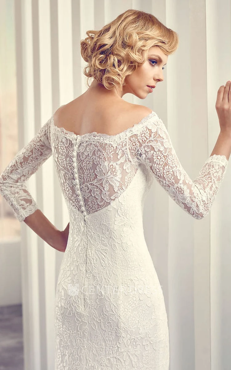 Long Off-The-Shoulder Long-Sleeve Lace Wedding Dress With Court Train And Illusion
