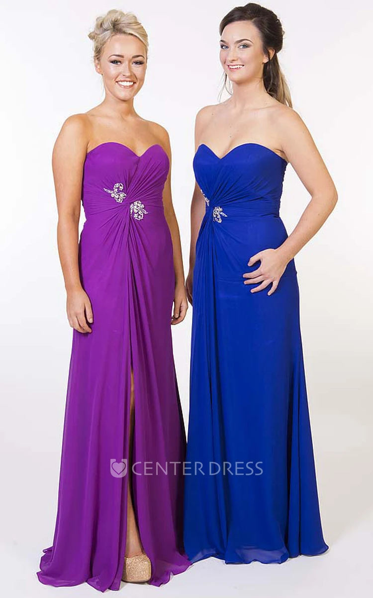 A-Line Maxi Sweetheart Criss-Cross Sleeveless Chiffon Prom Dress With Broach And Split Front