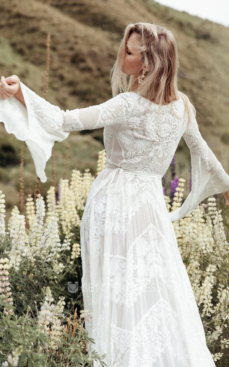 Boho Garden Wedding Bohemian Wedding Dress With Illusion Lace