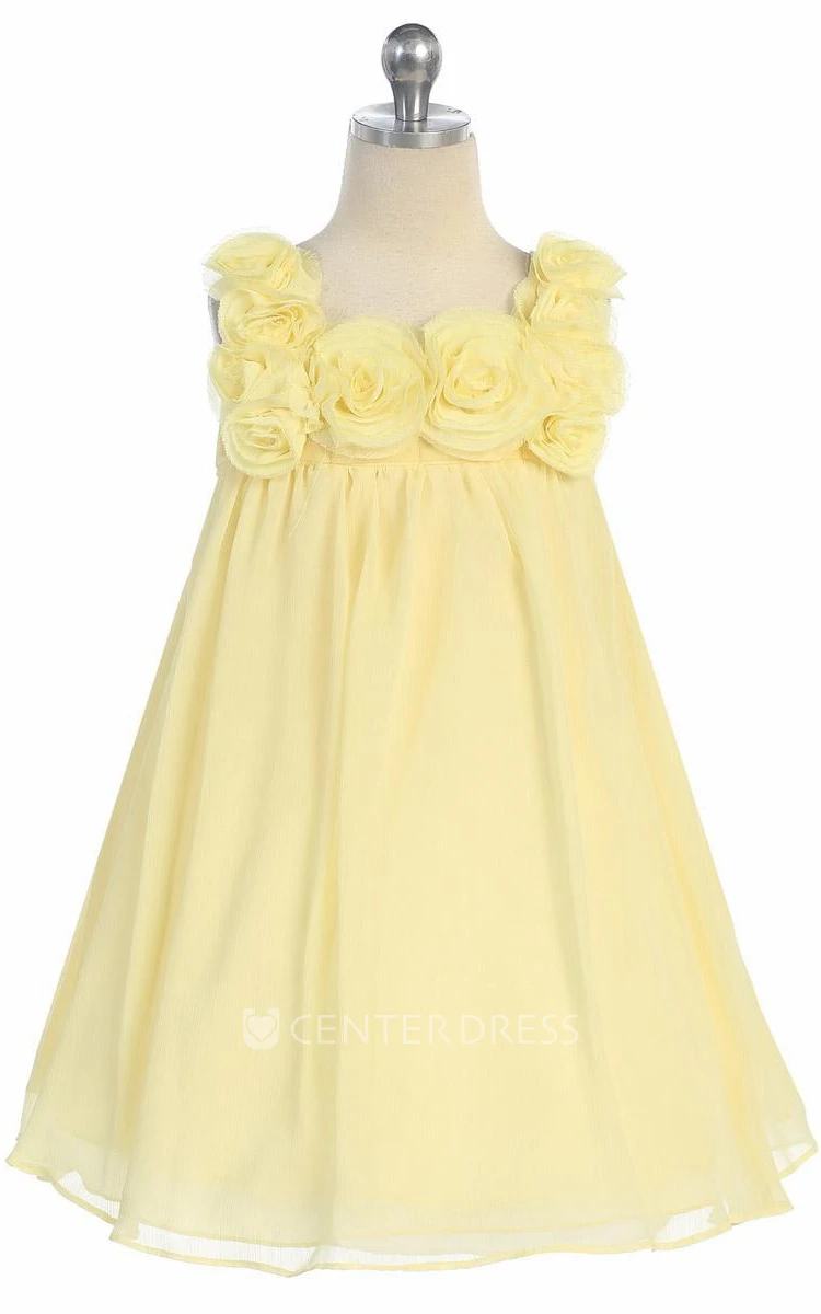 Midi Sleeveless Chiffon Flower Girl Dress
