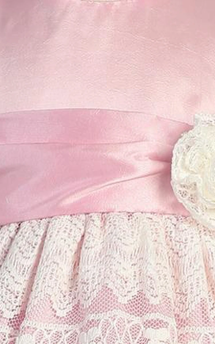 Tea-Length Bowed Lace&Taffeta Flower Girl Dress