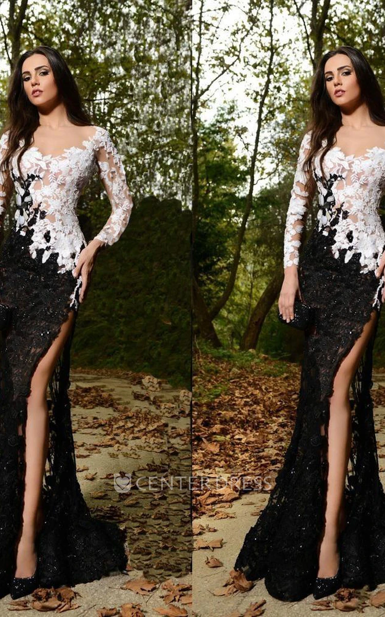 Black and white outlet lace prom dress