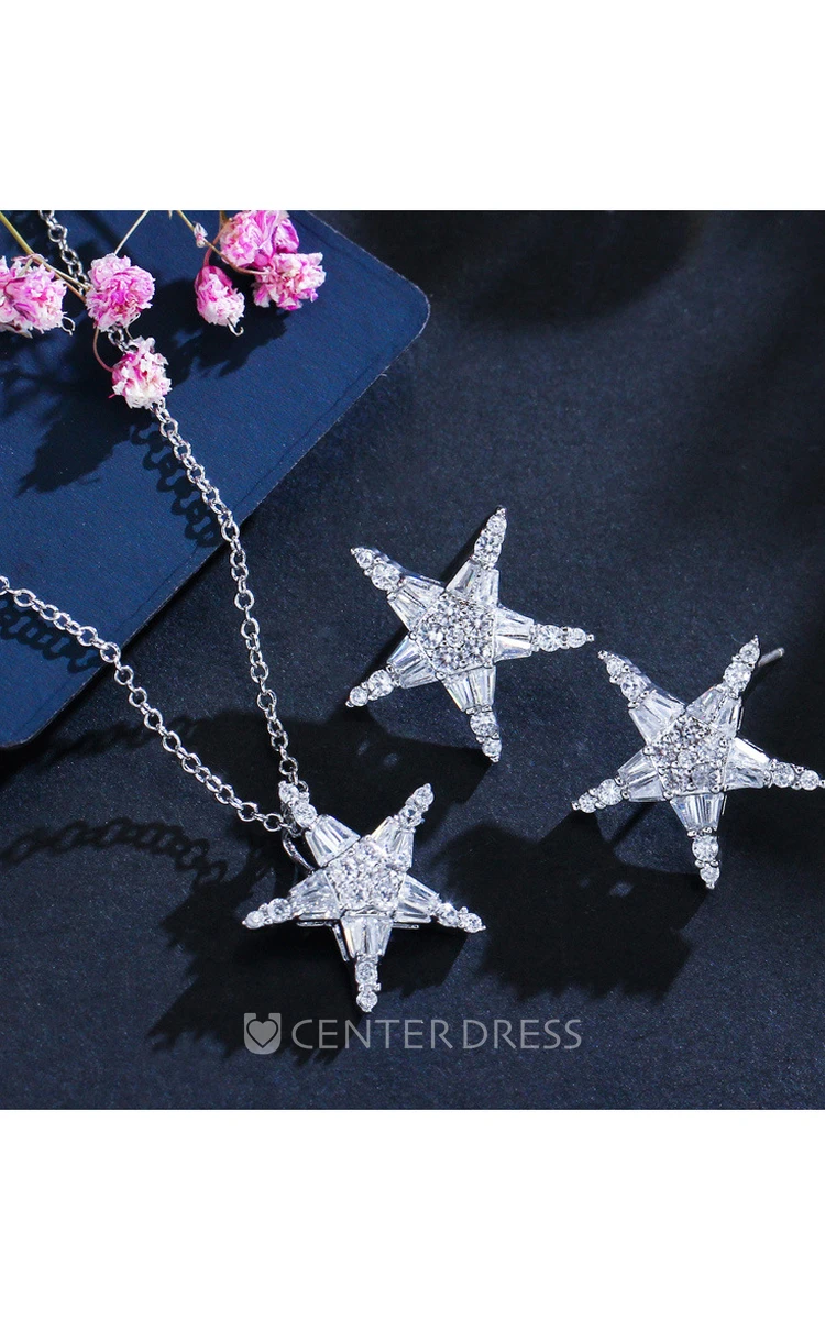 Unique Star Design Rhinestone Necklace and Earrings Jewelry Set