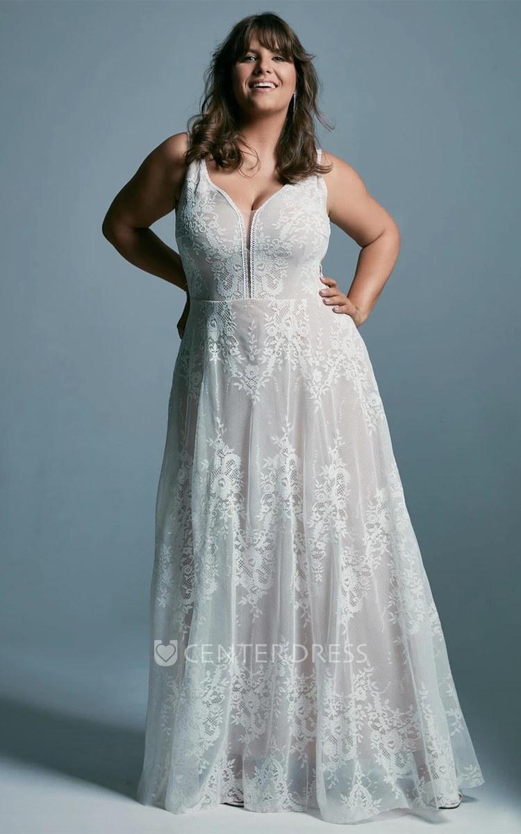 Ethereal Plus Size A Line Lace Bridal Gown with Ruching