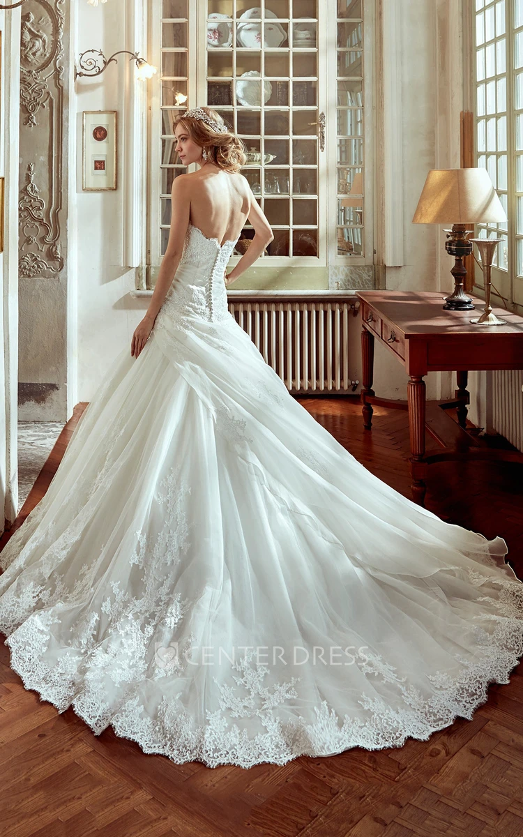 Sweetheart A-line Wedding Dress with Side Draping and Embroidery