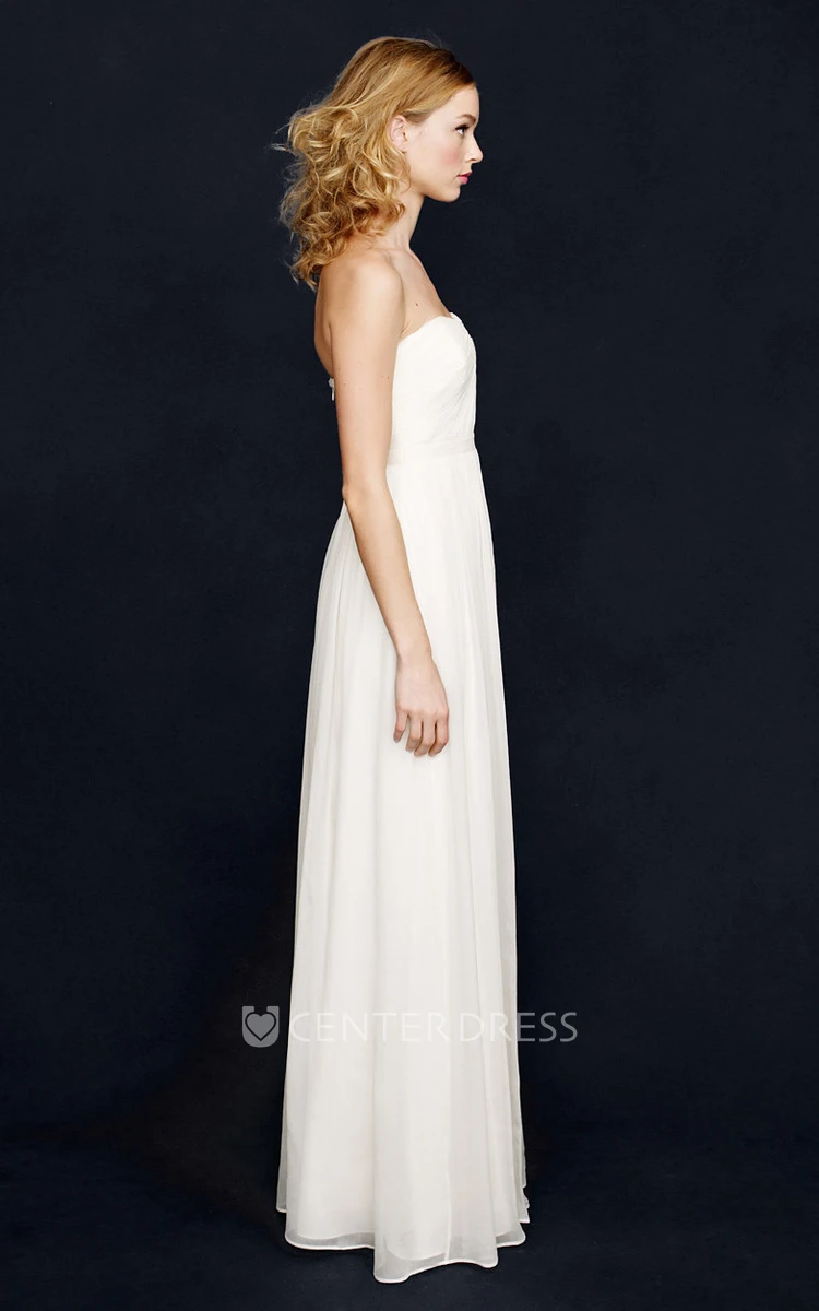 A-Line Ruched Empire Notched Long Wedding Dress