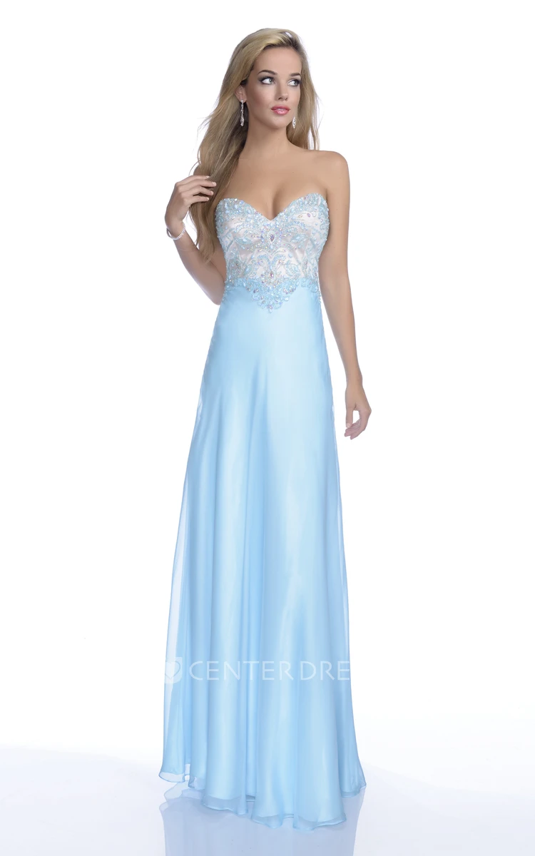 Sweetheart Chiffon A-Line Sleeveless Gown Featuring Beaded Bodice