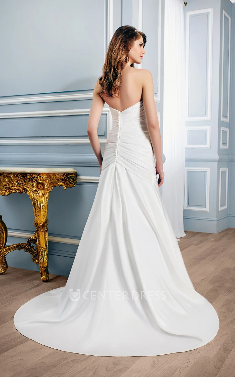 Long Sweetheart Satin Wedding Dress With Criss Cross And V Back