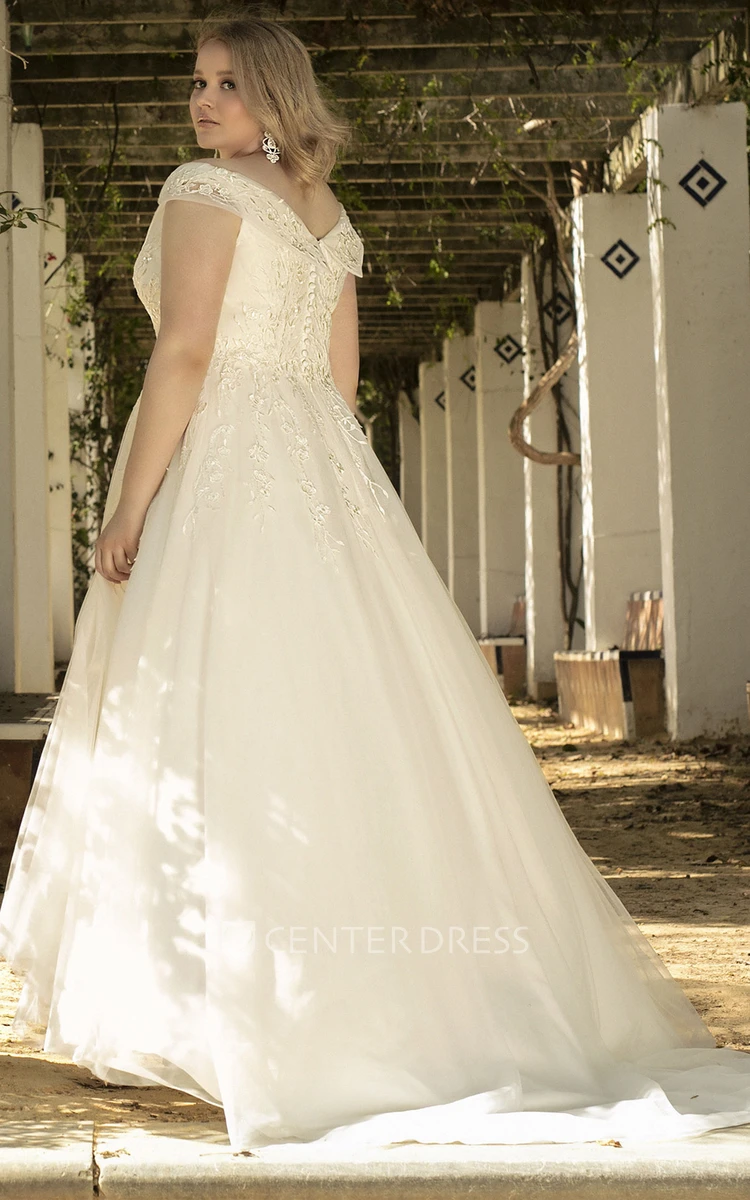 Casual A Line Off-the-shoulder V-neck Wedding Dress with Appliques