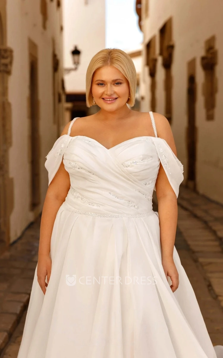 A-Line Charming Plus Size Spaghetti Straps Front Split with Sequins Adorable Wedding Dress