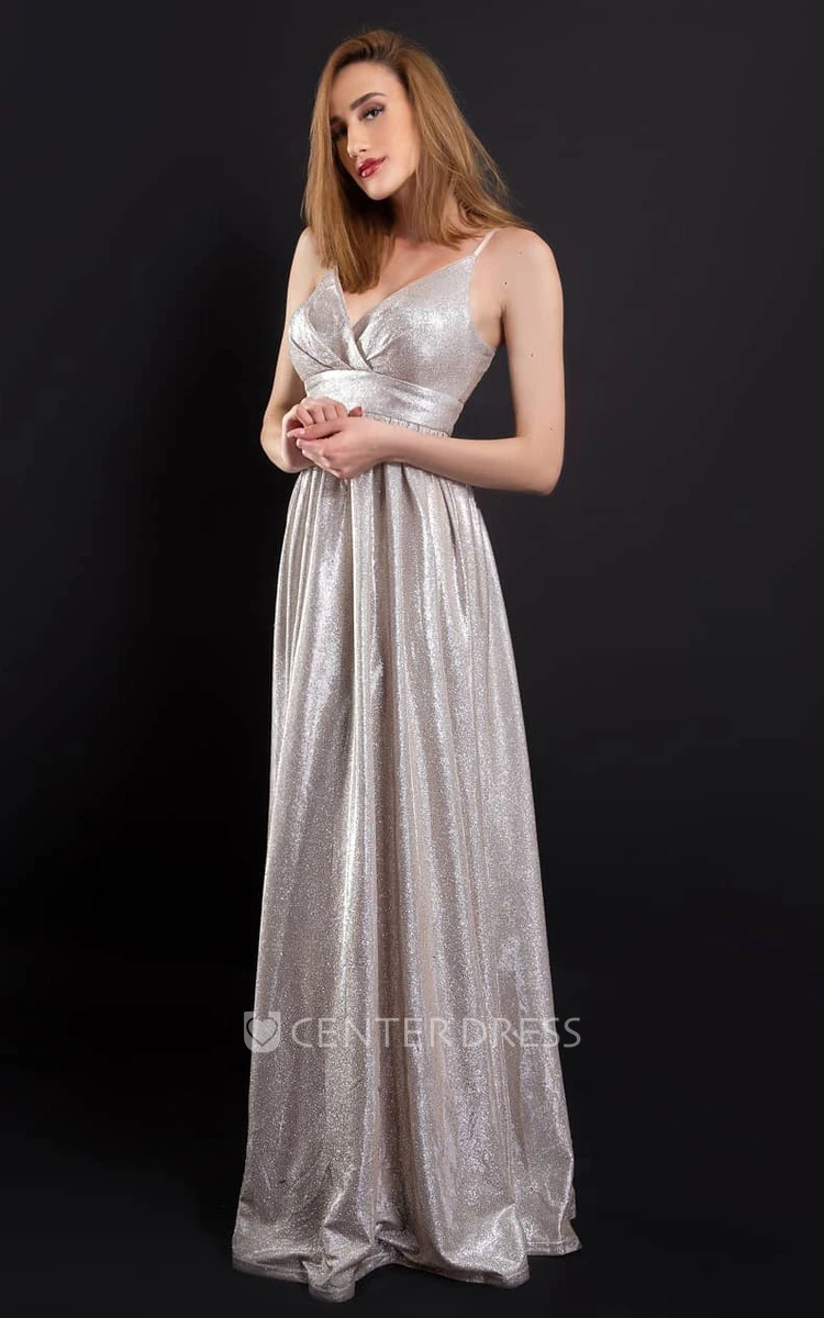 Elegant A-Line Spaghetti Sequins Formal Dress With Open Back And Criss Cross