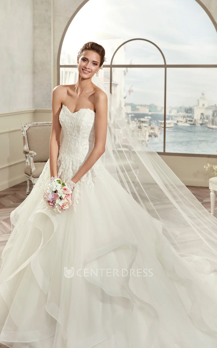 Sweetheart A-Line Bridal Gown With Ruffles And Open Back