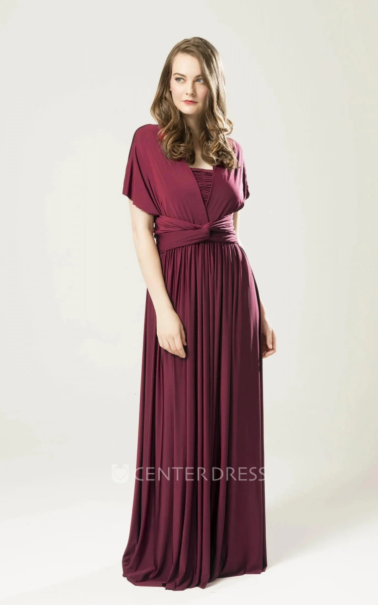 Elegant Convertible Jersey Bridesmaid Dress With Halter Neck And Straps Back