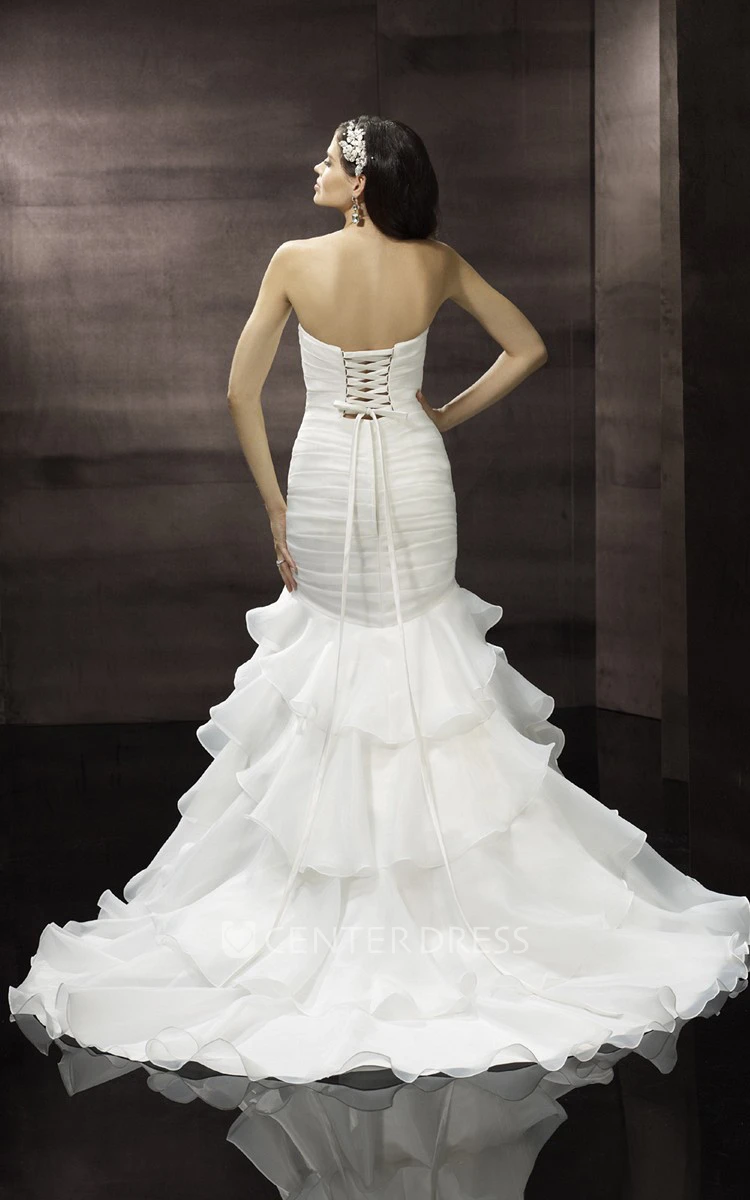 Mermaid Sweetheart Beaded Organza Wedding Dress With Ruching And Tiers